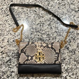 Tory Burch Snakeskin black leather crossbody